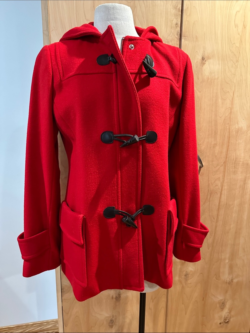Women’s Red Hooded Toggle Coat